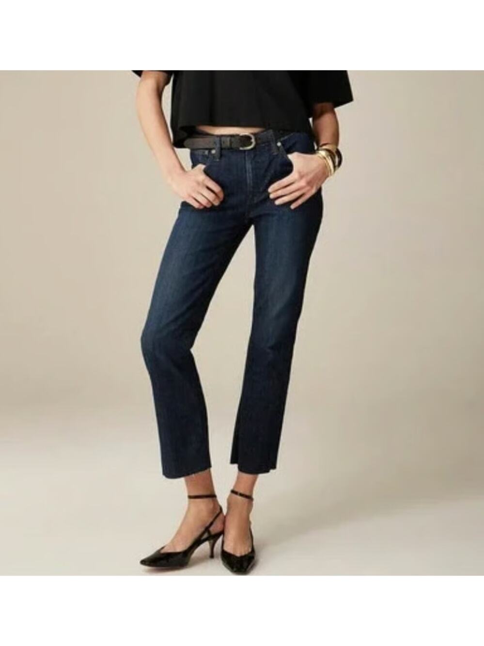 J.Crew 9" Demi-Boot Crop Jean Womens Size 27 Dark Worn Wash Blue Mid Rise Denim